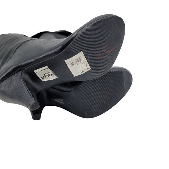 Vintage 90s Vegan Faux Leather Knee High‎ Boots 7 Black Cuffed Heeled Pirate - Picture 7 of 9